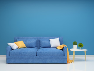 wall sofa and wall living room interior 3d rendering Background mock up