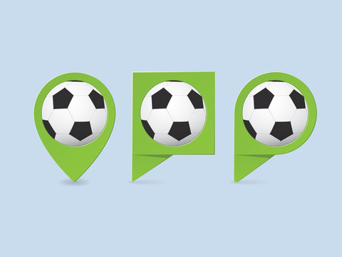 Different Green Football / Soccer GeoTagging. Rounded And Square Sports Icons.