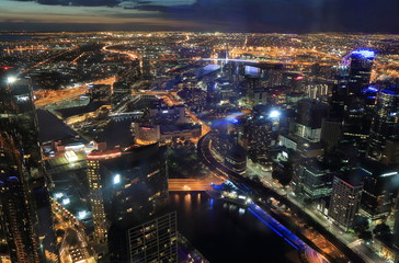 Melbourne Australia cityscape by night.