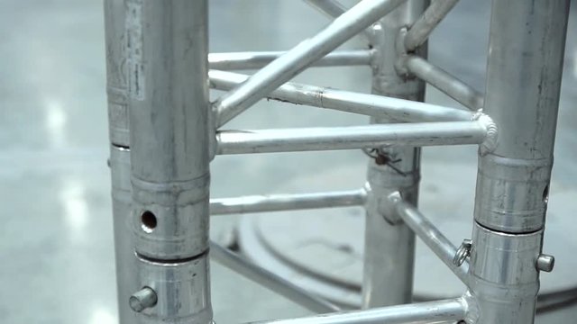 The podium for the stage. Installation of metal construction