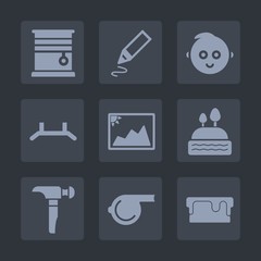 Fototapeta premium Premium set of fill icons. Such as light, childhood, referee, up, room, saw, pie, tool, interior, boy, stationery, image, construction, happy, house, window, pencil, cute, child, people, apartment