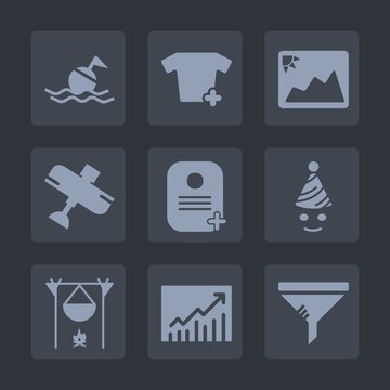 Premium set of fill icons. Such as safety, fun, air, shirt, hot, fashion, clean, graph, filter, sea, help, flame, ring, photo, identity, clown, clothes, trend, service, flight, travel, image, party