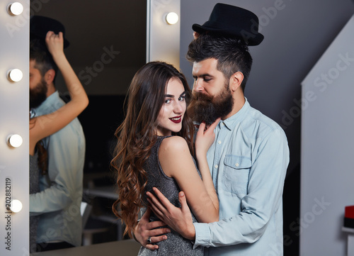 Beautiful Happy Couple Girl Or Beautiful Woman With Stylish Long