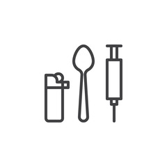 Lighter, spoon and syringe outline icon. linear style sign for mobile concept and web design. Drug addiction simple line vector icon. Symbol, logo illustration. Pixel perfect vector graphics