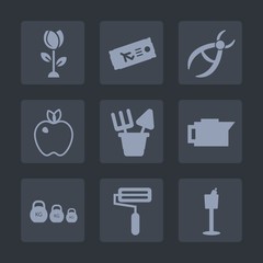 Premium set of fill icons. Such as espresso, cafe, dentist, apple, vacation, ticket, drink, holder, airplane, wine, drill, restaurant, airline, nature, fruit, flight, plastic, coffee, kilogram, pink