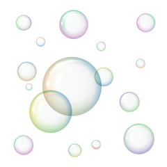 Transparent soap bubbles on white background. Vector illustration. The concept of purity.