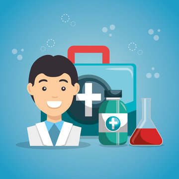 man doctor with medical services icons vector illustration design