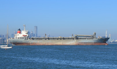 Large tanker leaves Port Phillip Bay Melbourne Austalia