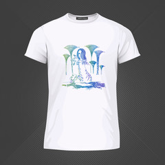 Original print for t-shirt - Egyptian woman with folded hands praying to gods. World of Woman graphical art series. Vector Illustration