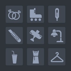 Premium set of fill icons. Such as fahrenheit, leisure, juice, plane, jewelry, decoration, female, fun, tool, engagement, fashion, travel, love, aircraft, skate, white, lamp, thermometer, woman, cold