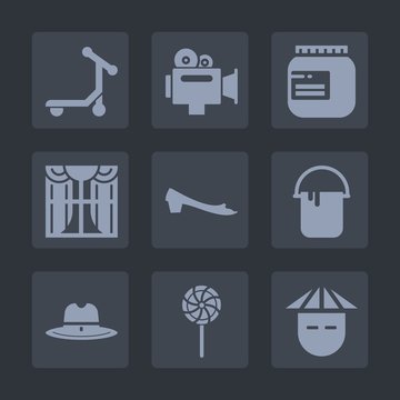 Premium set of fill icons. Such as video, food, camcorder, movie, asian, handle, transport, scooter, media, lens, film, fashion, equipment, interior, cowboy, young, camera, speed, vehicle, container