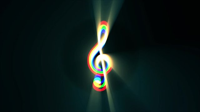 jumpy RGB music treble clef symbol light rays display animation seamless loop background New quality universal close up vintage dynamic animated colorful joyful cool nice video