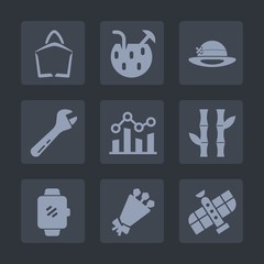 Premium set of fill icons. Such as beautiful, station, , hammer, orbit, spanner, flower, gadget, asian, technology, business, ice, drink, store, plant, bouquet, space, gift, asia, equipment, hat, bag