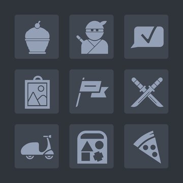 Premium set of fill icons. Such as play, state, waving, country, web, communication, sugar, picture, food, bakery, lunch, warrior, chat, nation, samurai, sweet, katana, sign, japan, delicious, ride