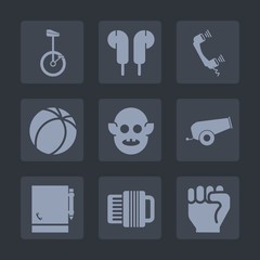 Premium set of fill icons. Such as finger, player, notepad, telephone, communication, audio, cannon, bike, space, earphone, goal, fiction, page, web, extraterrestrial, gun, bicycle, weapon, human, ufo