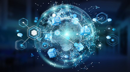 Connections system global world view 3D rendering