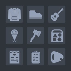 Premium set of fill icons. Such as musical, button, rock, guitar, axe, car, pointer, work, shirt, object, sign, menu, sport, pin, marker, silhouette, child, document, check, checklist, list, duck, toy