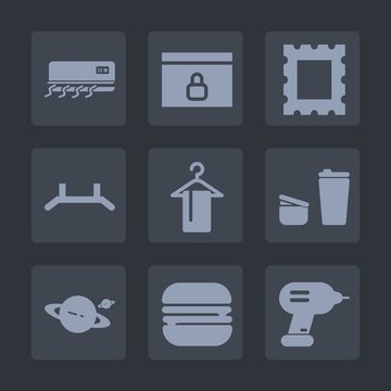 Premium set of fill icons. Such as drink, blank, up, art, cheeseburger, temperature, vintage, photo, space, border, air, banner, conditioner, burger, industry, drill, conditioning, pull, pattern, cup