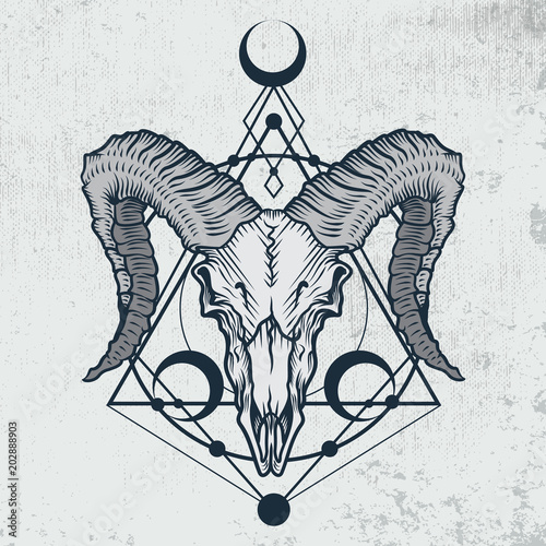 Ram Skull In Engraving Graphic Ink Technique Vector