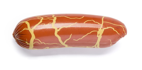 packaged sausage on a white
