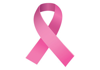 Pink breast cancer awareness ribbon on white background