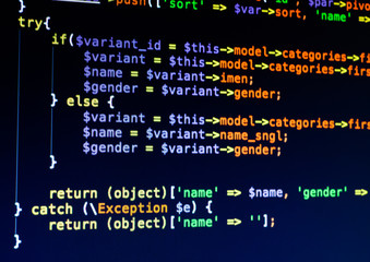 Php code of different colors on the dark blue background
