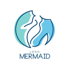 Mermaid logo, design element for badge, invitation card, banner vector Illustration on a white background