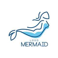 Mermaid logo, silhouette of mermaid for badge, invitation card, banner