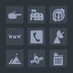 Premium set of fill icons. Such as holiday, signal, meal, stew, food, dinner, station, urban, fun, planet, architecture, radio, nutrition, nature, phone, pot, dish, lunch, book, happy, technology, kid