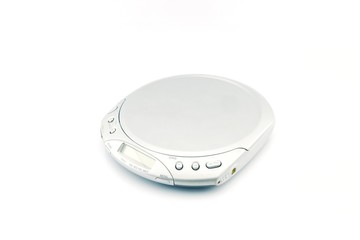 Old-fashioned CD player on white background