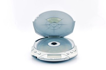Old-fashioned CD player on white background