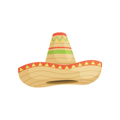 Mexican sombrero hat, traditional symbol of Mexico vector Illustration on a white background