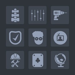 Premium set of fill icons. Such as planet, television, play, health, fitness, work, tv, game, equality, repair, hand, weight, map, screen, check, construction, machine, graphic, retro, global, world