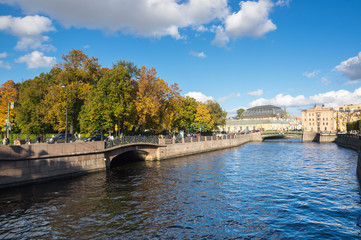 Fototapeta na wymiar View of the embankment of Moyka river in Saint-Petersburg