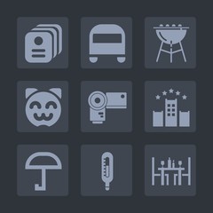 Premium set of fill icons. Such as card, bed, rain, animal, bbq, photographer, kitty, food, vacation, identification, grill, umbrella, id, name, photography, barbecue, sign, passenger, meat, business