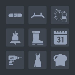 Premium set of fill icons. Such as clean, cleaner, chef, style, background, work, bell, medical, female, food, bucket, calendar, leather, stand, alert, equipment, hospital, medicine, time, timetable