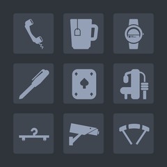 Premium set of fill icons. Such as security, safety, device, watch, game, jump, parachute, surveillance, gym, time, exercise, stationery, call, parachuting, tea, hanger, touch, play, phone, poker, sky
