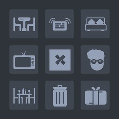 Premium set of fill icons. Such as fashion, double, celebration, web, home, time, screen, technology, television, notification, tv, woman, graphic, coffee, recycling, interior, bin, bed, kitchen, gift