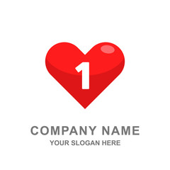 Number One Red Love Heart Valentine Logo Vector