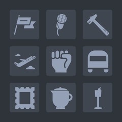 Premium set of fill icons. Such as voice, photo, airplane, concept, wind, bottle, hammer, white, karaoke, spanner, sound, plane, hot, mic, drink, teapot, wrench, frame, picture, country, finger, music