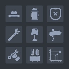 Premium set of fill icons. Such as closed, construction, tool, texas, cowboy, sign, dinner, foreman, hammer, fire, arrow, equipment, data, business, wild, restaurant, way, home, emergency, protection