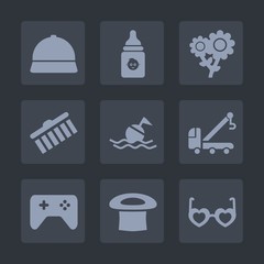 Premium set of fill icons. Such as buoy, style, kid, joystick, hat, childhood, sunglasses, safety, summer, play, flower, vehicle, nature, blossom, life, accident, bottle, fashion, cap, object, white