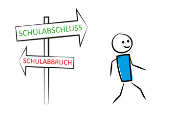 Mann mit Wegweiser Schulabschluss Schulabbruch