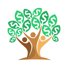 icon of tree illustration with the concept of unity of people reach for money