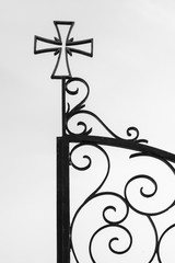 Fototapeta na wymiar Detail of the wrought iron gate of an orthodox church, Creece