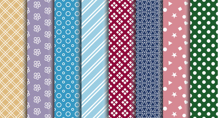 colorful fabric pattern design set for textile print necktie, paper, fabric, handkerchief, scarf, gift wrap vector illustration seamless