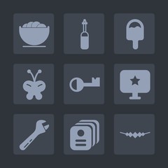 Premium set of fill icons. Such as key, kitchen, technology, card, meal, accessory, spanner, equipment, hammer, white, empty, bowl, tool, computer, medical, icecream, star, dessert, jewelry, food, lab
