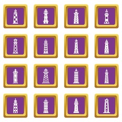Lighthouse icons set vector purple square isolated on white background 