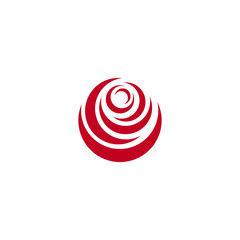 Red abstract rose, vector logo template on white background. Stylish flower illustration, circular shape, arc design element.
