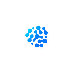 Fototapeta na wymiar Blue abstract water drop icon. Molecular compound, chemical reaction. Abstract shape, Isolated logo, unusual sillhoutte symbol.